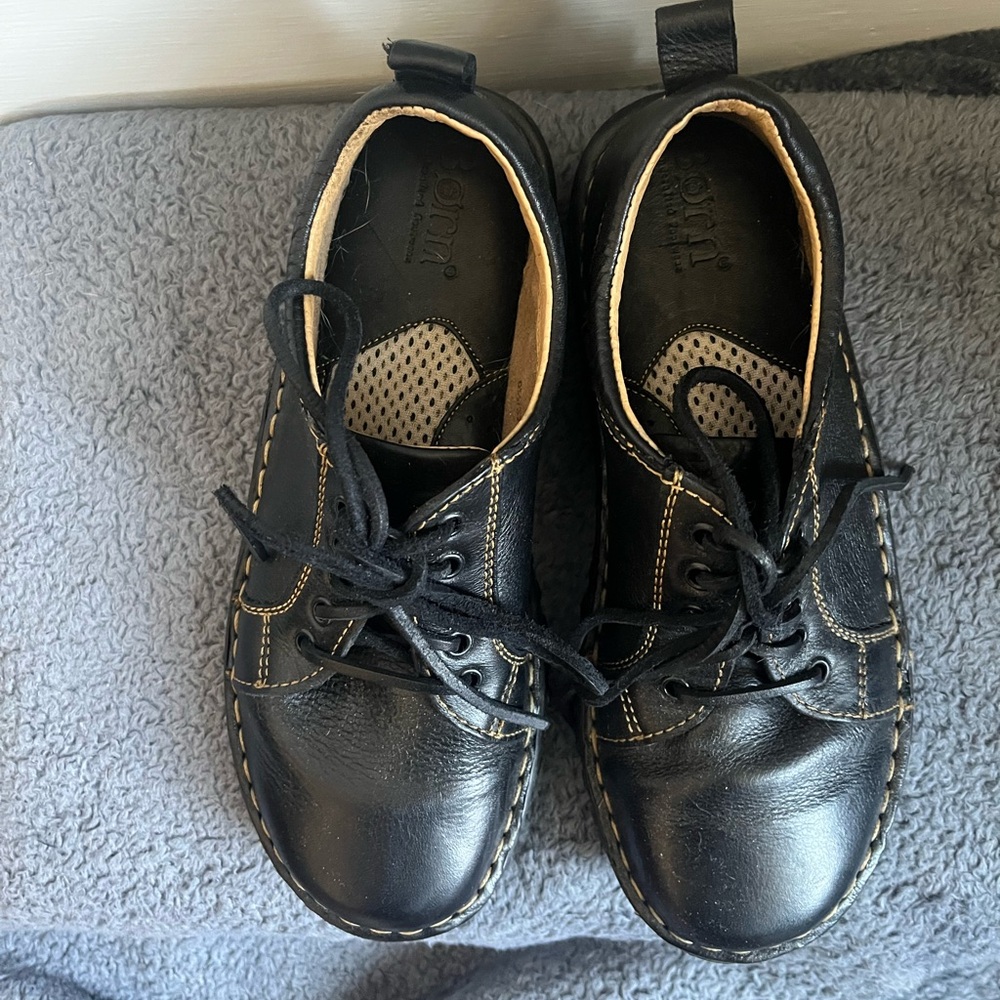 Born Black Leather Flats with Laces